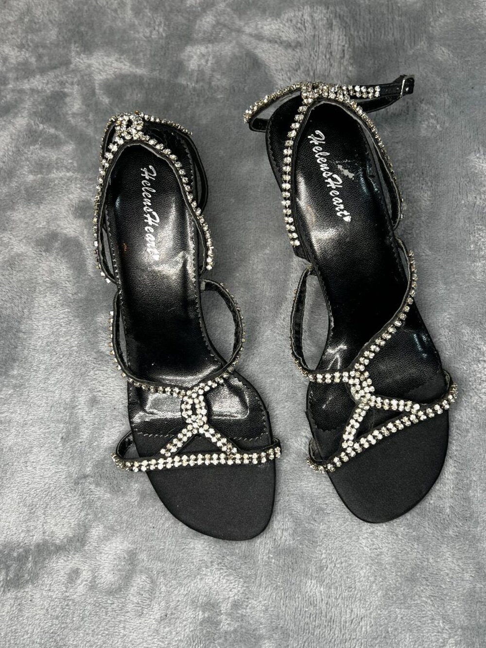 Helen Heart Black strappy heels with rhinestones size 5